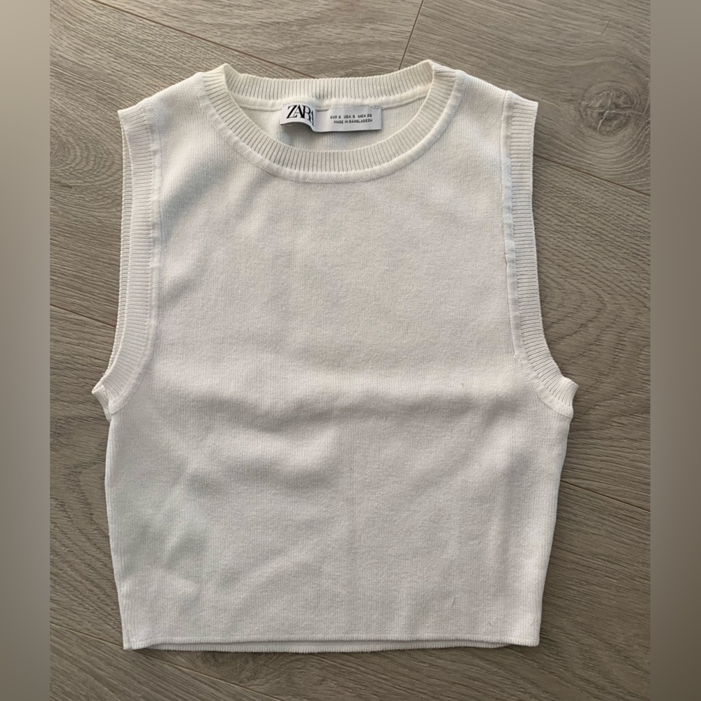Zara White Thick Ribbed Crop Top